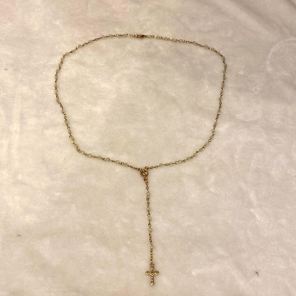 Rosary lariat necklace cross with beads